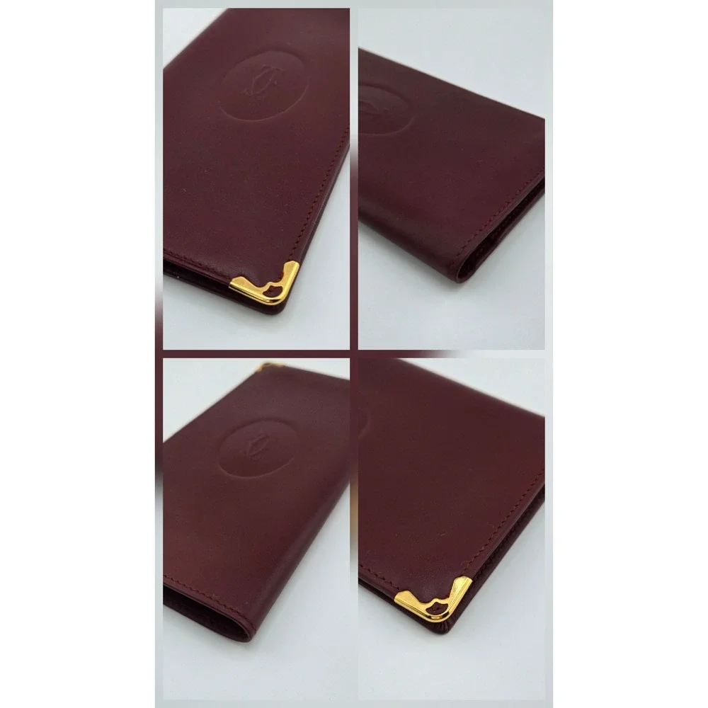 Cartier Must de Cartier Burgundy Leather Long Bifold Wallet Gold Corners Box
